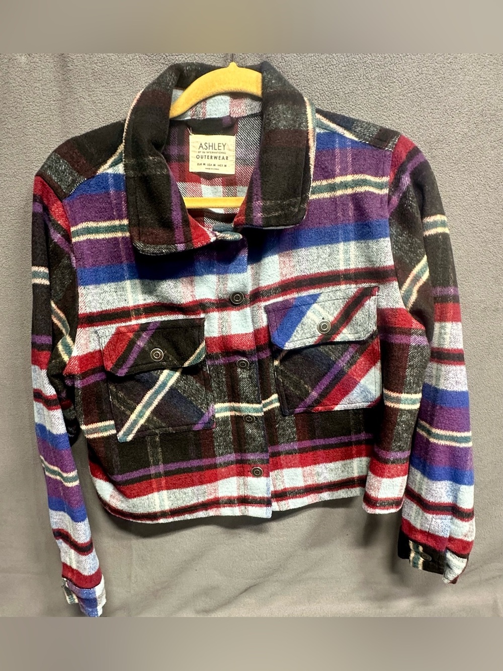 Ashley By 26 International Plaid Cropped Jacket in Black, Purple, Red, Blue